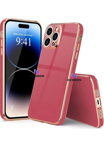 iPhone 15 Pro Max Uyumlu Kılıf Kamera Korumalı Arkası Renkli Kenarları Parlak Dore Tasarım Kapak fiyatları