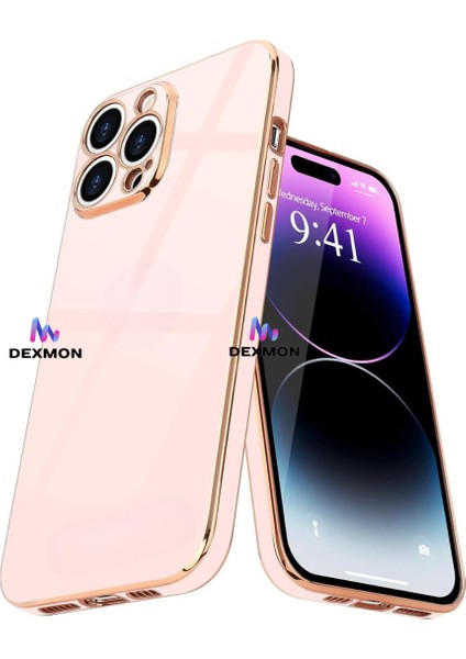 iPhone 15 Pro Max Uyumlu Kılıf Kamera Korumalı Arkası Renkli Kenarları Parlak Dore Tasarım Kapak