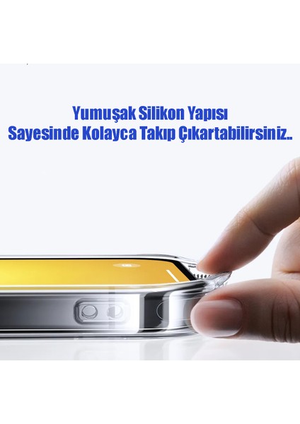 iPhone 16 Şeffaf Kılıf Kamera Korumalı ve Şarj Soket Tıpalı Elden Kaydırmaz Esnek Silikon