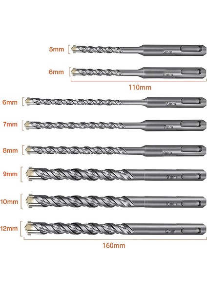 DA03901 10 Parça Tungsten Karbür Sds-Plus Beton Matkap Uç Seti