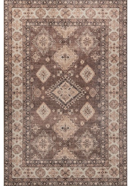Fuga Yumuşak Dokulu Kahverengi Vintage Desenli Halı Ka 39