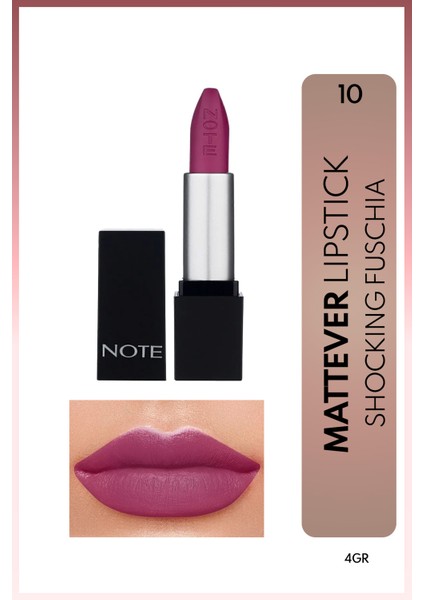 Mattever Lipstick Yarı Mat Saten Bitişli Ruj 10 Shocking Fuschia - Mor