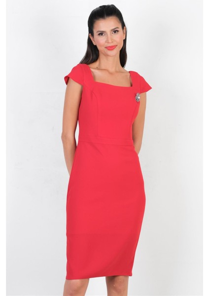 Orestino Kare Yaka Mendil Kol Elbise KIRMIZI fiyatları