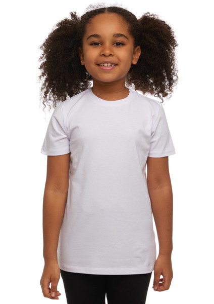 Beyaz Basic Unisex Çocuk Sıfır Yaka Kısa Kollu Tişört