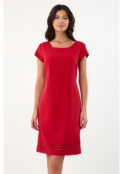 Geppina V Yaka Etek Tüllü Elbise KIRMIZI