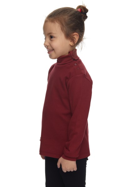 Bordo Basic Kız Çocuk Çıtçıtlı Tam Balıkçı Yaka Şardonlu Kışlık Uzun Kollu Tişört fiyatları