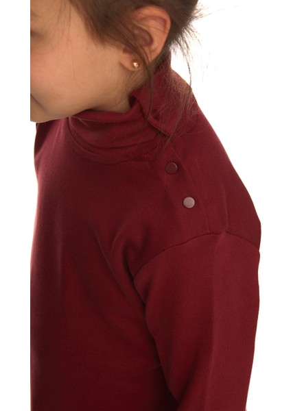 Bordo Basic Kız Çocuk Çıtçıtlı Tam Balıkçı Yaka Şardonlu Kışlık Uzun Kollu Tişört modelleri