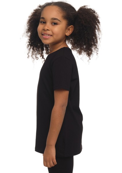 Siyah Basic Unisex Çocuk Sıfır Yaka Kısa Kollu Tişört