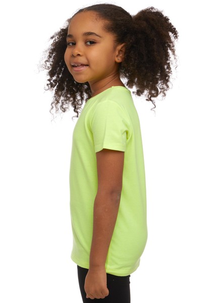 Neon Sarı Basic Unisex Çocuk Sıfır Yaka Kısa Kollu Tişört fiyatları