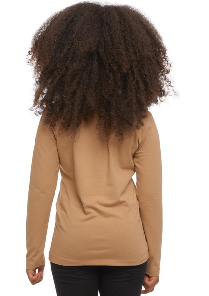 Sütlü Kahve Basic Unisex Çocuk Mevsimlik Sıfır Yaka Uzun Kollu Tişört modelleri