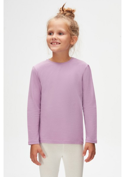 Lila Basic Unisex Çocuk Mevsimlik Sıfır Yaka Uzun Kollu Tişört fiyatları
