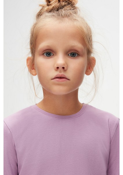 Lila Basic Unisex Çocuk Mevsimlik Sıfır Yaka Uzun Kollu Tişört modelleri