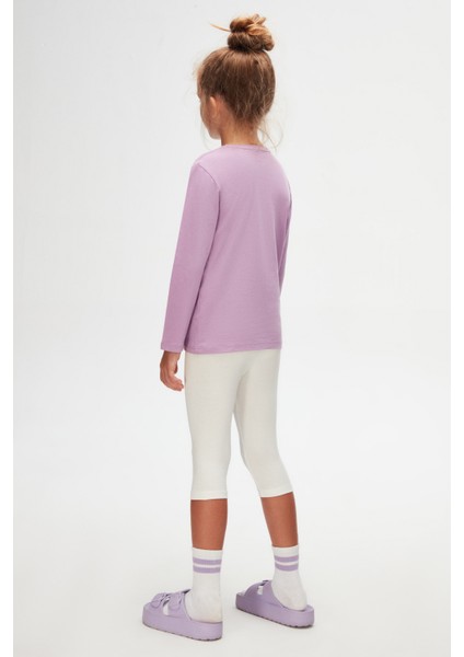 Lila Basic Unisex Çocuk Mevsimlik Sıfır Yaka Uzun Kollu Tişört fırsatları