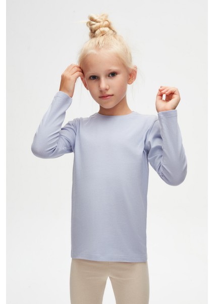 Açık Lila Basic Unisex Çocuk Mevsimlik Sıfır Yaka Uzun Kollu Tişört fiyatları