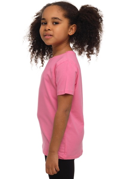 Şeker pembe Basic Unisex Çocuk Sıfır Yaka Kısa Kollu Tişört fiyatları