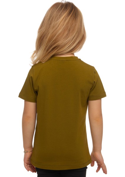 Zeytin Yeşili Basic Unisex Çocuk Sıfır Yaka Kısa Kollu Tişört modelleri