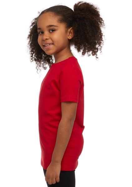 Açık Kırmızı Basic Unisex Çocuk Sıfır Yaka Kısa Kollu Tişört