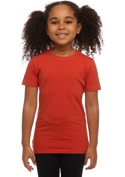 Kiremit Basic Unisex Çocuk Sıfır Yaka Kısa Kollu Tişört