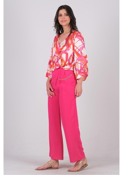 Cartlidge Kemersiz Pileli Metal Zincirli Pantolon Fuşya fiyatları