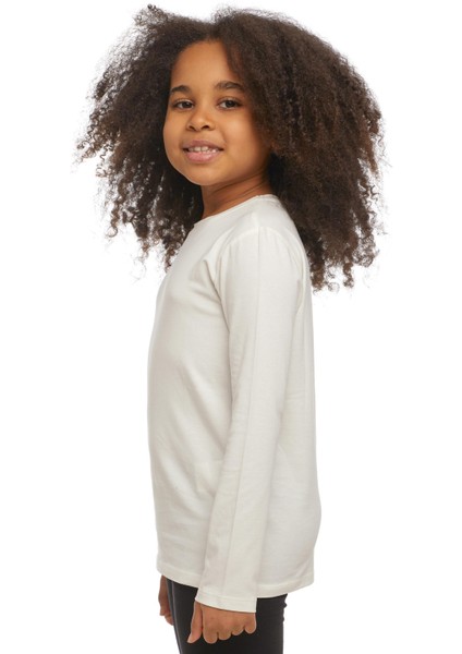 Ekru Basic Unisex Çocuk Mevsimlik Sıfır Yaka Uzun Kollu Tişört fiyatları