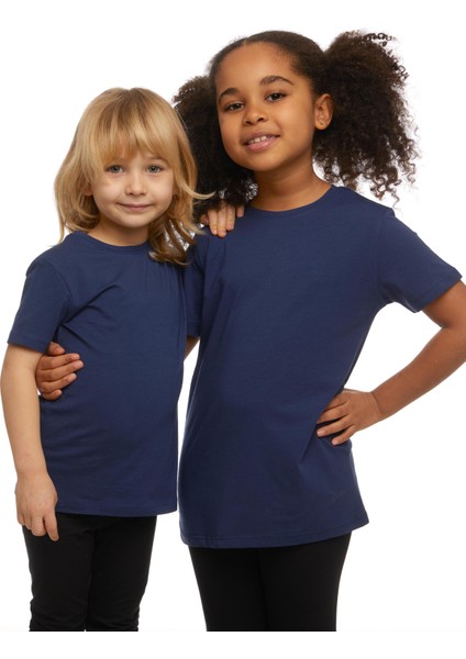 Açık Lacivert Basic Unisex Çocuk Sıfır Yaka Kısa Kollu Tişört fırsatları