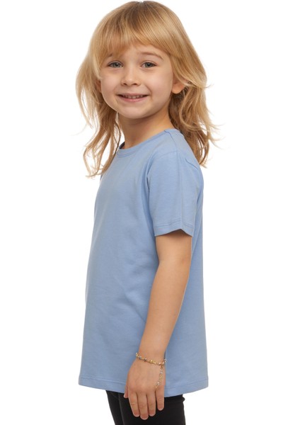 Koyu Mavi Basic Unisex Çocuk Sıfır Yaka Kısa Kollu Tişört fiyatları