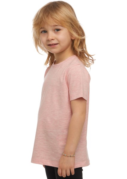 Koyu Pembe Melanj Basic Unisex Çocuk Sıfır Yaka Kısa Kollu Tişört fiyatları