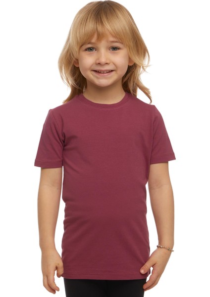 Açık Mürdüm Basic Unisex Çocuk Sıfır Yaka Kısa Kollu Tişört