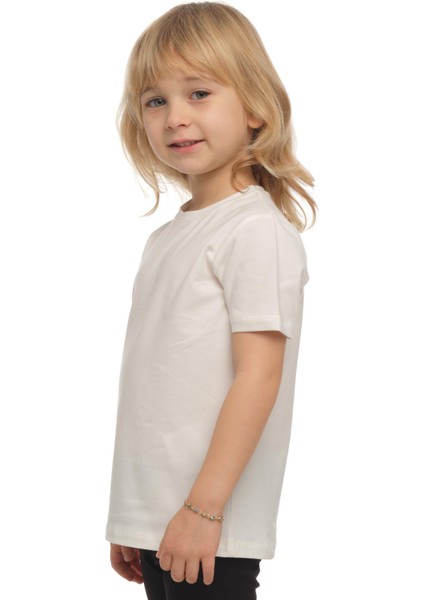 Ekru Basic Unisex Çocuk Sıfır Yaka Kısa Kollu Tişört fiyatları