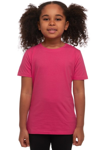 Fuşya Basic Unisex Çocuk Sıfır Yaka Kısa Kollu Tişört