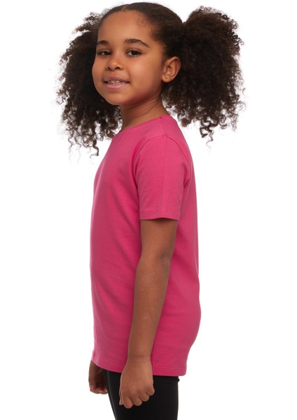 Fuşya Basic Unisex Çocuk Sıfır Yaka Kısa Kollu Tişört fiyatları