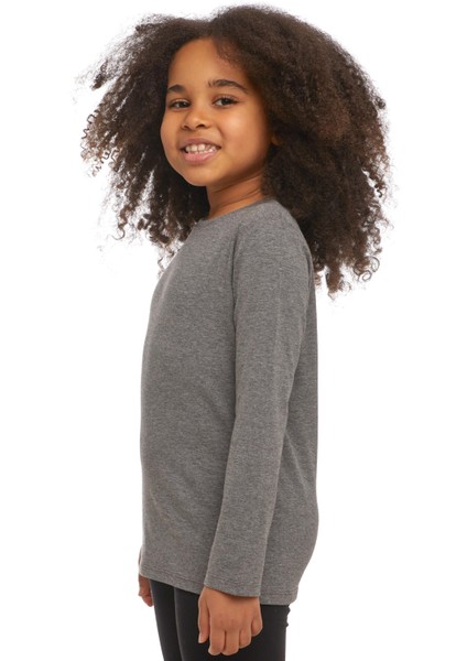 Koyu Gri Basic Unisex Çocuk Mevsimlik Sıfır Yaka Uzun Kollu Tişört fiyatları