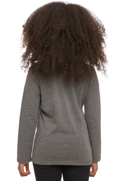 Koyu Gri Basic Unisex Çocuk Mevsimlik Sıfır Yaka Uzun Kollu Tişört modelleri