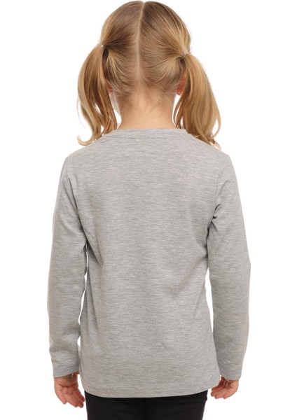 Açık Gri Basic Unisex Çocuk Mevsimlik Sıfır Yaka Uzun Kollu Tişört modelleri