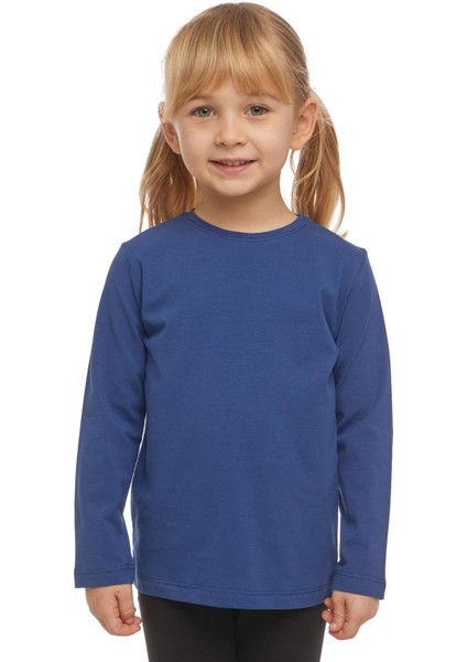 İndigo Basic Unisex Çocuk Mevsimlik Sıfır Yaka Uzun Kollu Tişört