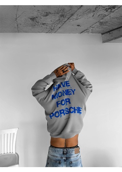Erkek Oversize Baskılı Kapüşonlu Sweatshirt Gri