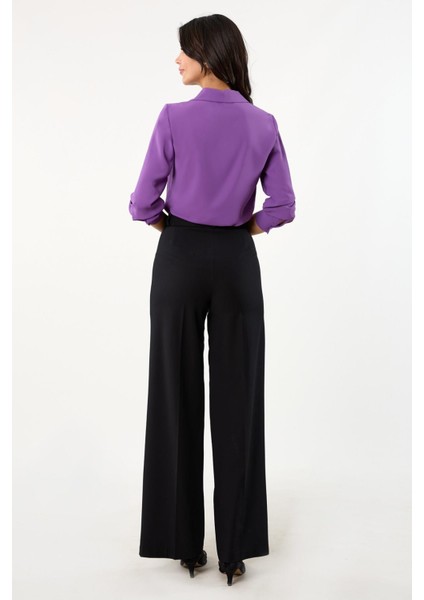 Gerbina Yüksek Bel Bol Paça Pantolon Siyah fiyatları