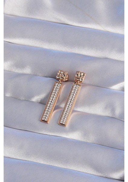 E-Bijuteri Xuping Rose Gold Renk Zirkon Taşlı Su Yolu Küpe