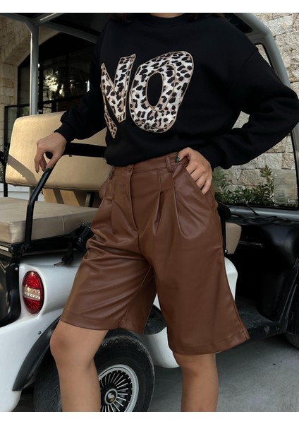 Kadın Kahve Içi Şardonlu Deri Bermuda Şort 28080 fiyatları