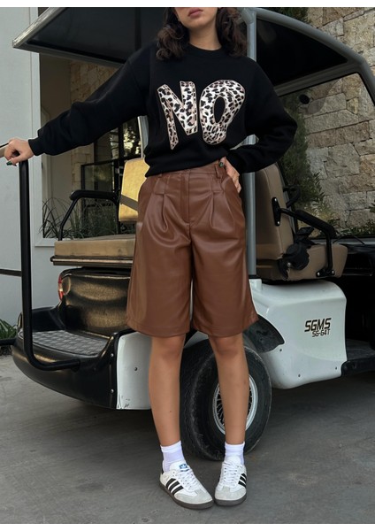Kadın Kahve Içi Şardonlu Deri Bermuda Şort 28080 modelleri