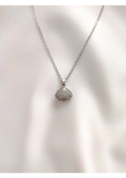 Kadın Paslanmaz Çelik Gümüş Renk Açılır Kapanır Istiridye İnci Deniz Kabuklu Zirkon Taşlı Kolye fiyatları