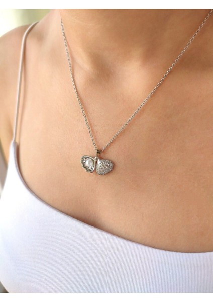 Kadın Paslanmaz Çelik Gümüş Renk Açılır Kapanır Istiridye İnci Deniz Kabuklu Zirkon Taşlı Kolye modelleri