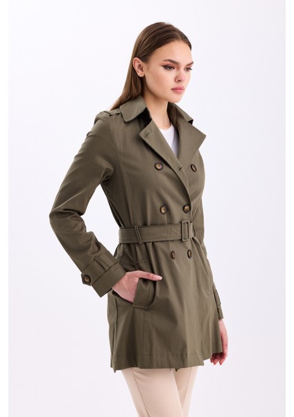 Esnek Pamuk Gabardin Kısa 80 cm Omuz Apoletli Kemerli Kadın Trençkot 1120 fiyatları