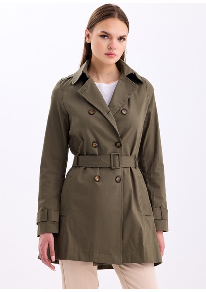 Esnek Pamuk Gabardin Kısa 80 cm Omuz Apoletli Kemerli Kadın Trençkot 1120 fırsatları