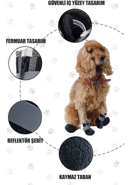 Köpek Ayakkabısı-Siyah Köpek Ayakkabısı-Kaydırmaz Kauçuk Taban Köpek Ayakkabısı- Reflektörlü Fermuarlı Köpek Ayakkabısı