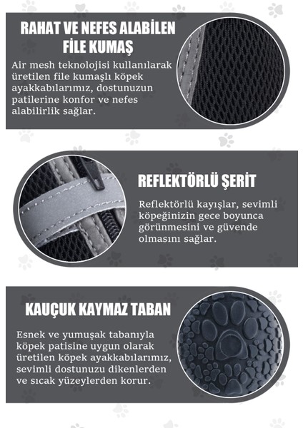 Köpek Ayakkabısı-Siyah Köpek Ayakkabısı-Kaydırmaz Kauçuk Taban Köpek Ayakkabısı- Reflektörlü Fermuarlı Köpek Ayakkabısı