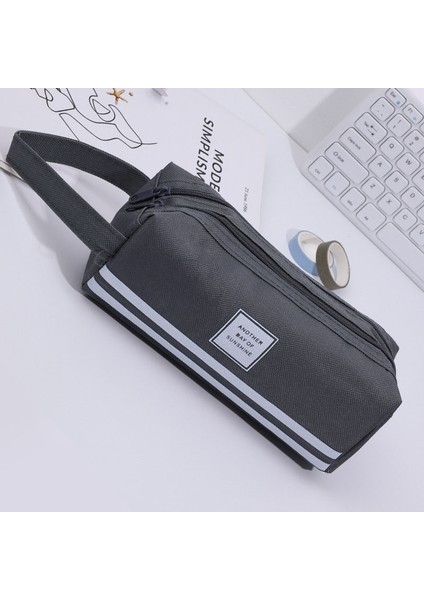 Yaratıcı Düz Renk Çift Katmanlı Büyük Kapasiteli Kalem Çantası (Yurt Dışından)