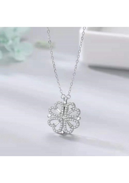 Yeni Gri Yonca Mıknatıslı Zirkon Taş Çelik Paslanmaz Zincir Kolye Takı indirimleri