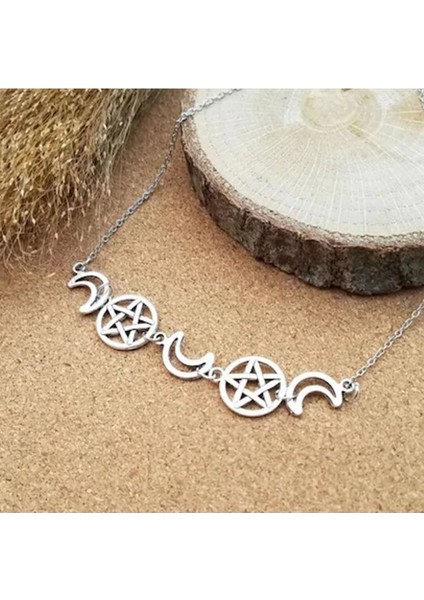 Ay ve Pentagram Sıralı Kolye Aksesuar Hediyelik
