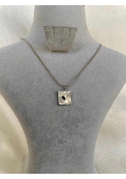 Kare Kalp Kolye Trend Kolye Çelik Kolye Aksesuar Şık Kadın Hediyelik